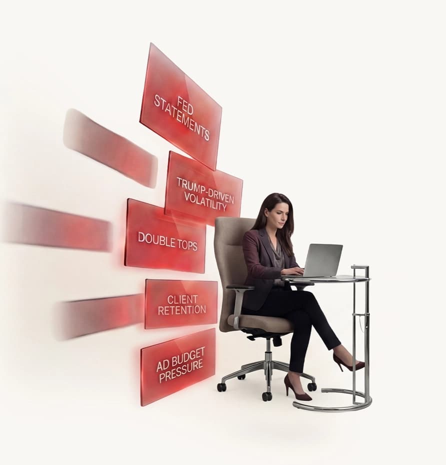 Financial Broker - Woman working with financial data panels