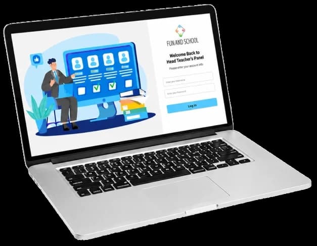 Fun and School Head Teacher panel login on a laptop