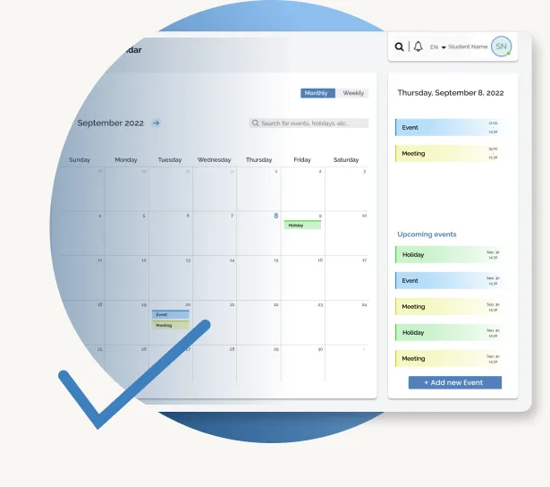 Massarat calendar and event management interface