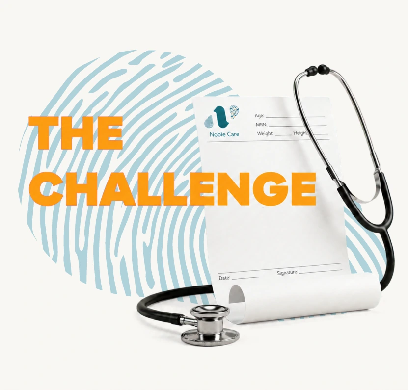 The Challenge — AuraMed patient form and stethoscope