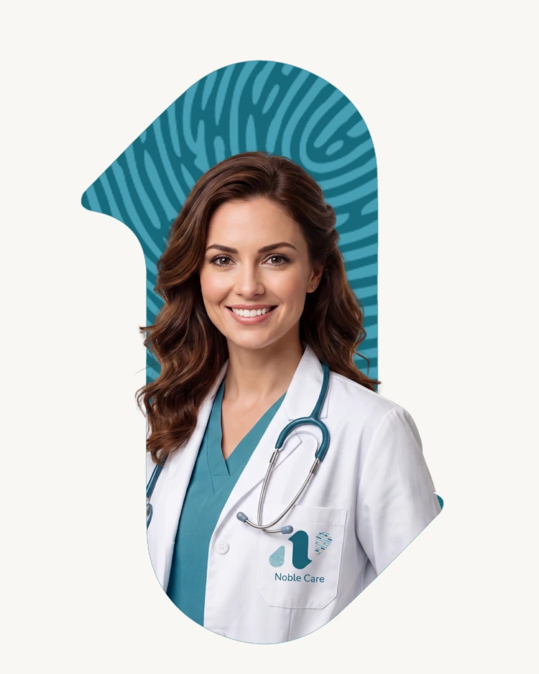 AuraMed pharmacist framed in the brand mark