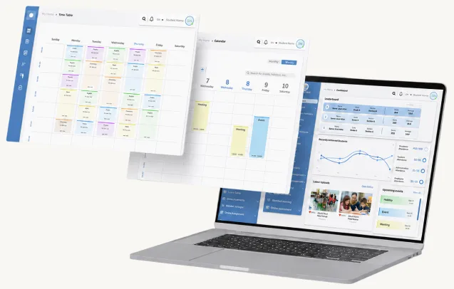 Massarat dashboard, calendar, and timetable across devices