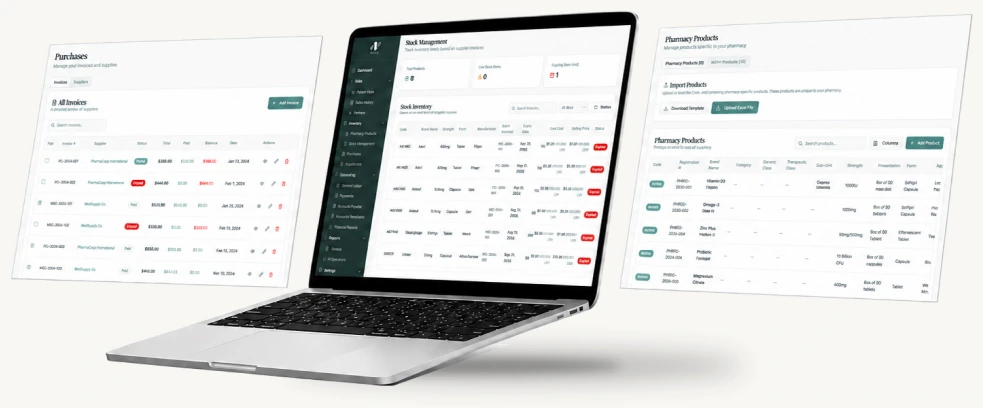 Noble Care stock, purchases, and product modules across devices