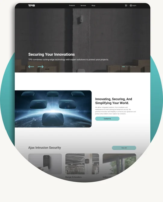 TPS ecommerce website showing the Ajax security shop